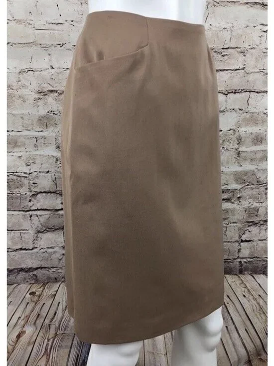 Ellen Tracy Pencil Skirt Womens Size 8 Wool Straight Lined Knee Length Tan - Picture 3 of 9